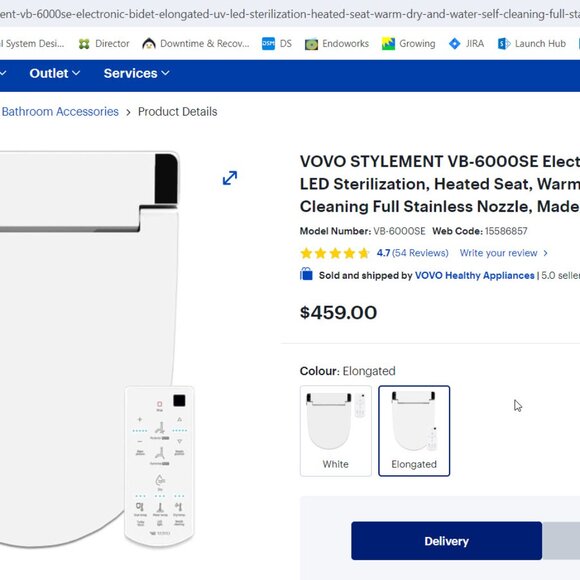 SOLD - VOVO VB-6000SE Electronic Bidet, Elongated, Made in Korea, LED Nightlight - Picture 7 of 10